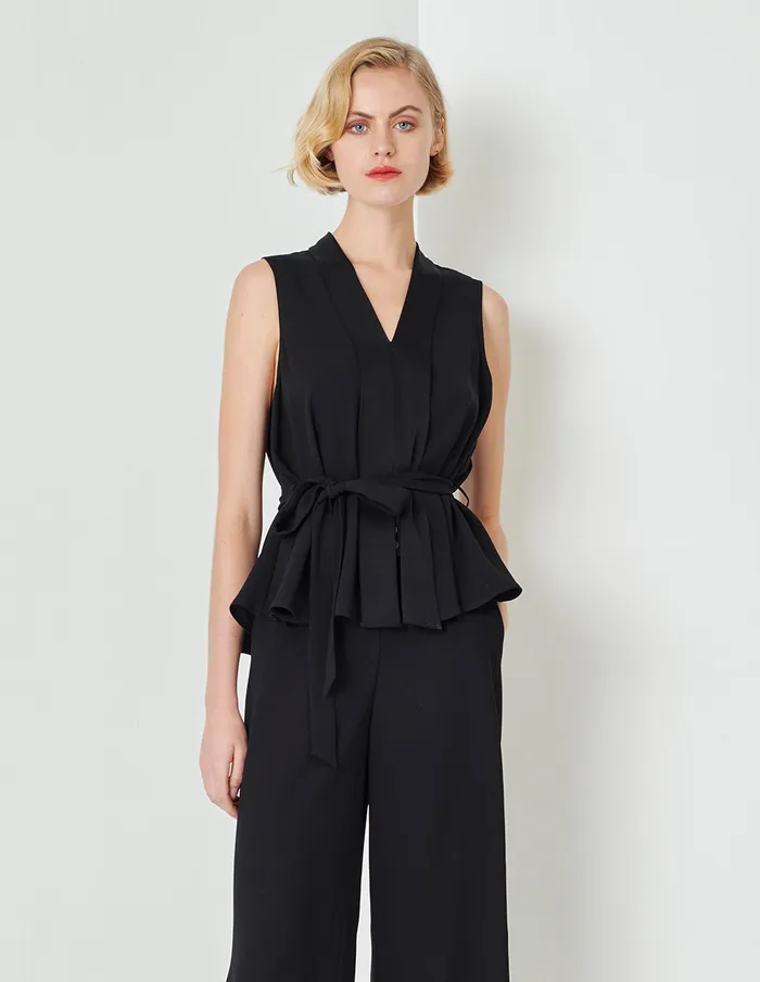 MARYLING Vest Black ALine TieWaist Top Black 8211 Women MARYLING Vest Black ALine TieWaist Top Black 8211 Women