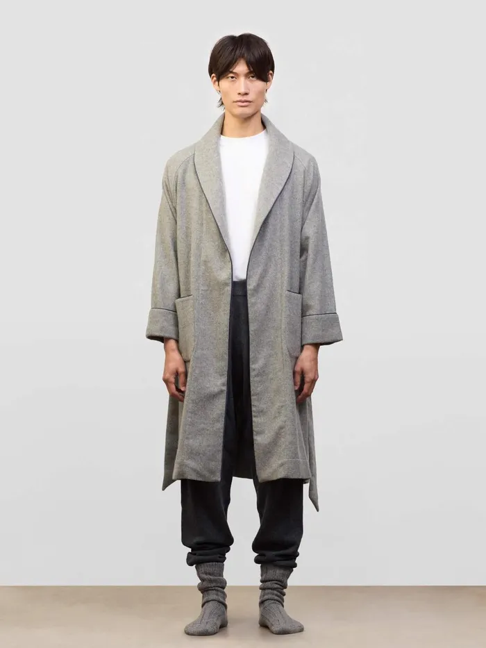 Men Begg X Co Loungewear Lewis Cashmere Dressing Gown Flannel Grey Navy