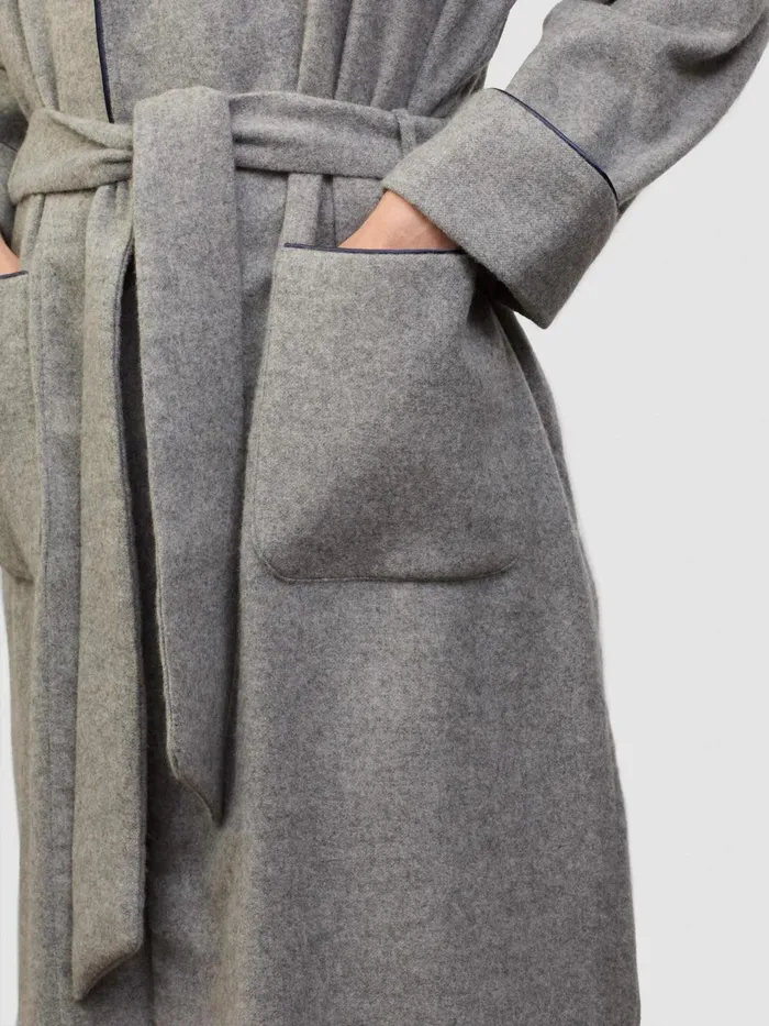 Men Begg X Co Loungewear Lewis Cashmere Dressing Gown Flannel Grey Navy
