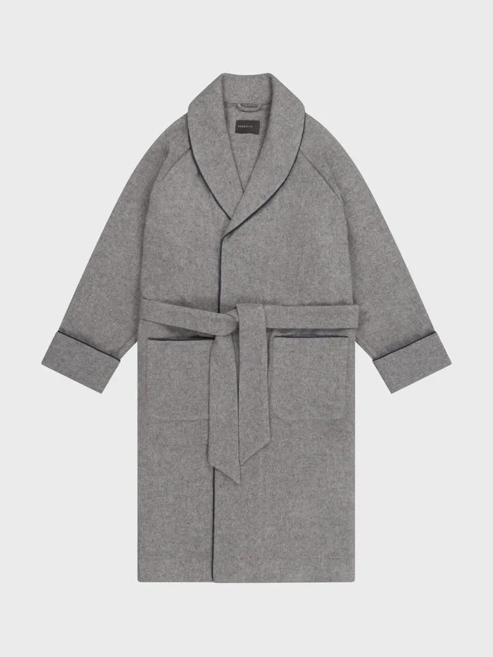 Men Begg X Co Loungewear Lewis Cashmere Dressing Gown Flannel Grey Navy