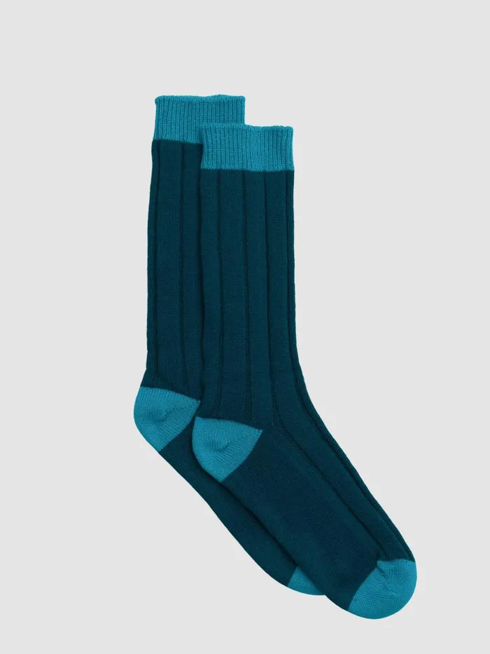 Men Begg X Co Loungewear Tipped Cashmere Socks Aqua Green