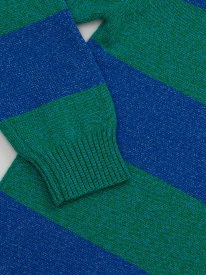Men Begg X Co Polos and TShirts Hooped Rugby Cashmere Sweater Emerald Sky
