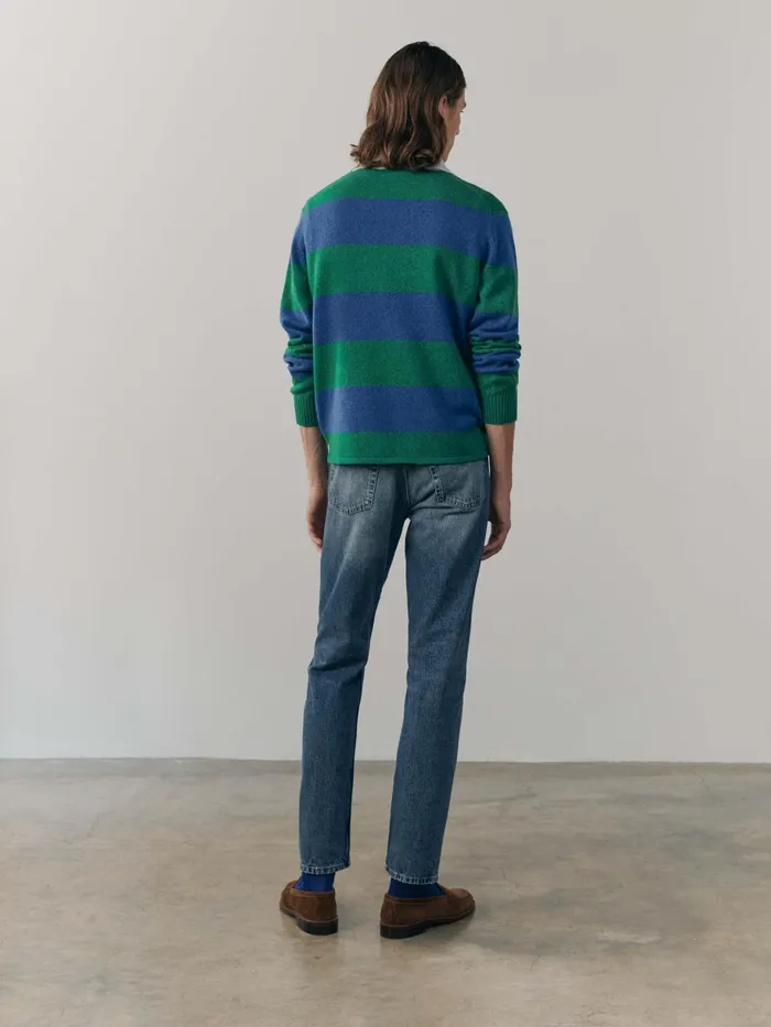 Men Begg X Co Polos and TShirts Hooped Rugby Cashmere Sweater Emerald Sky