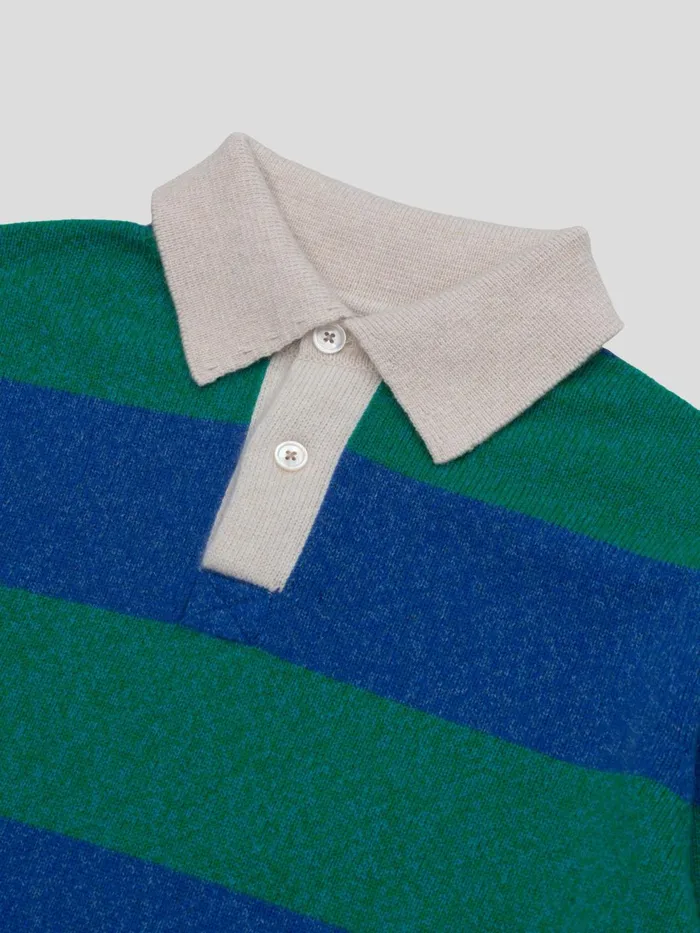 Men Begg X Co Polos and TShirts Hooped Rugby Cashmere Sweater Emerald Sky
