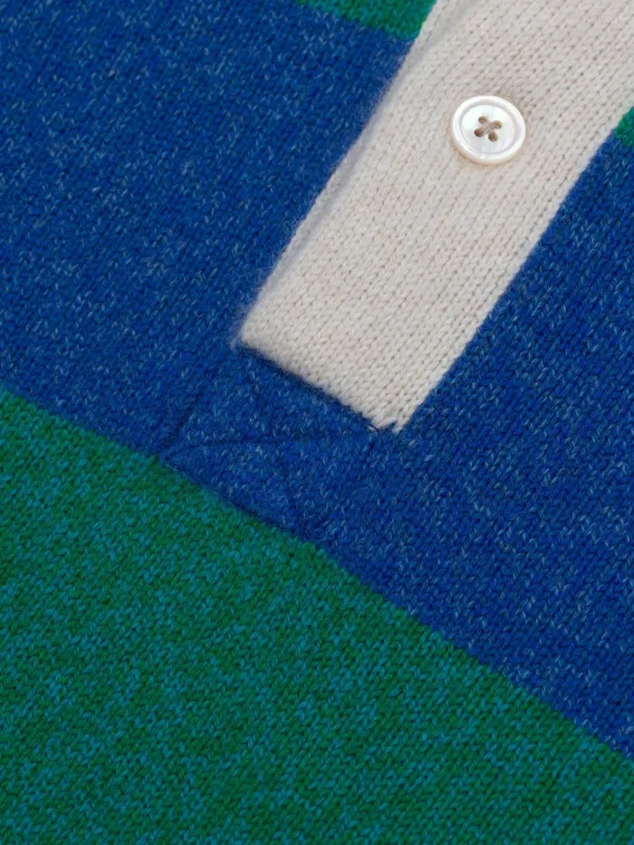 Men Begg X Co Polos and TShirts Hooped Rugby Cashmere Sweater Emerald Sky