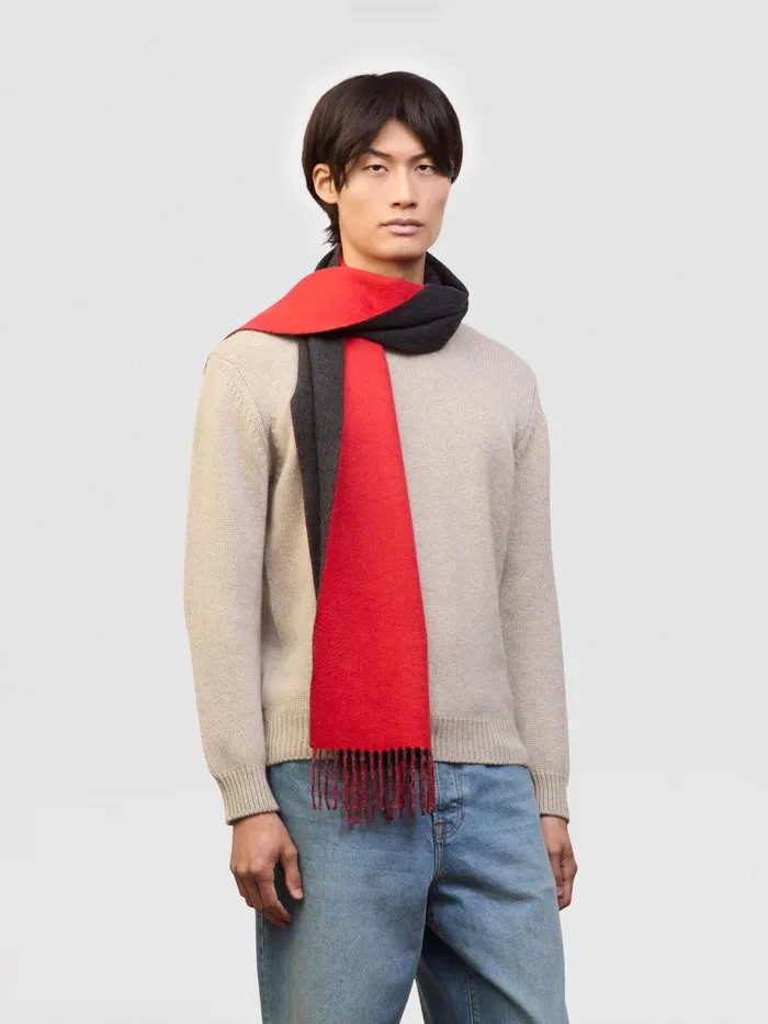 Men Begg X Co Scarves Taransay Reversible Cashmere Scarf Charcoal Red