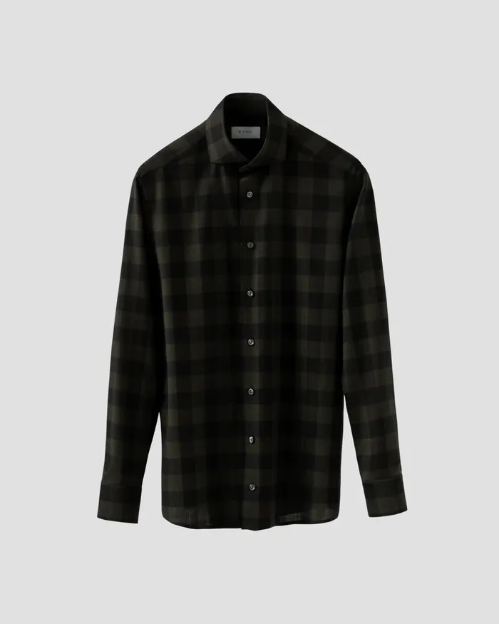 Men Bold Check Merino Wool Shirt Green Eton Dress Shirts Men Bold Check Merino Wool Shirt Green Eton Dress Shirts
