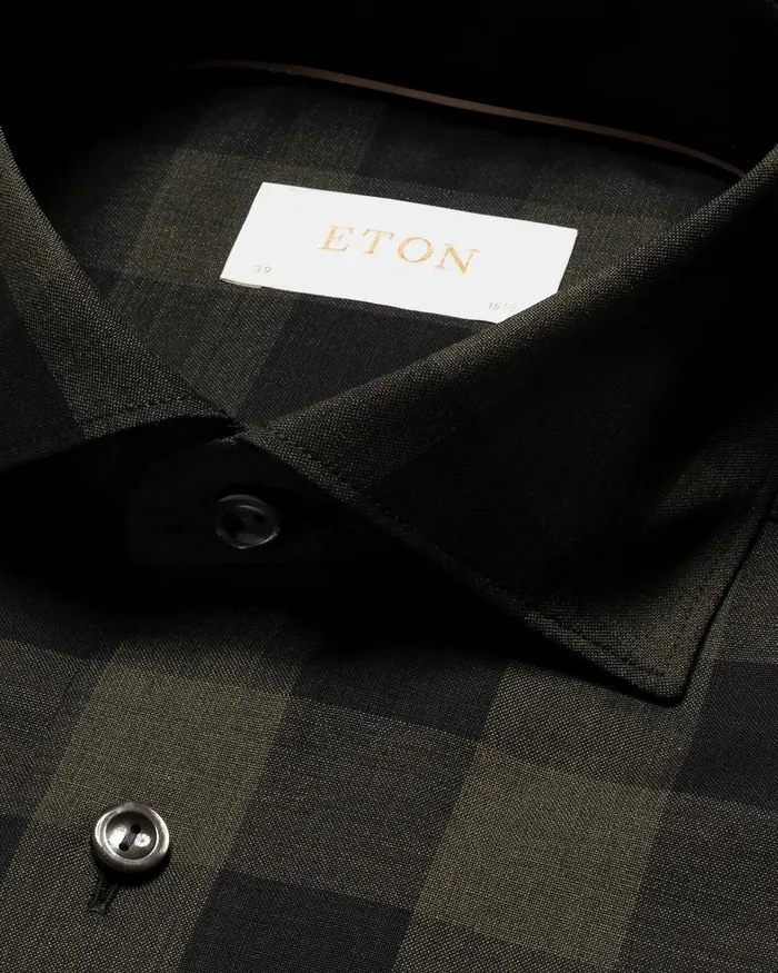 Men Bold Check Merino Wool Shirt Green Eton Dress Shirts Men Bold Check Merino Wool Shirt Green Eton Dress Shirts