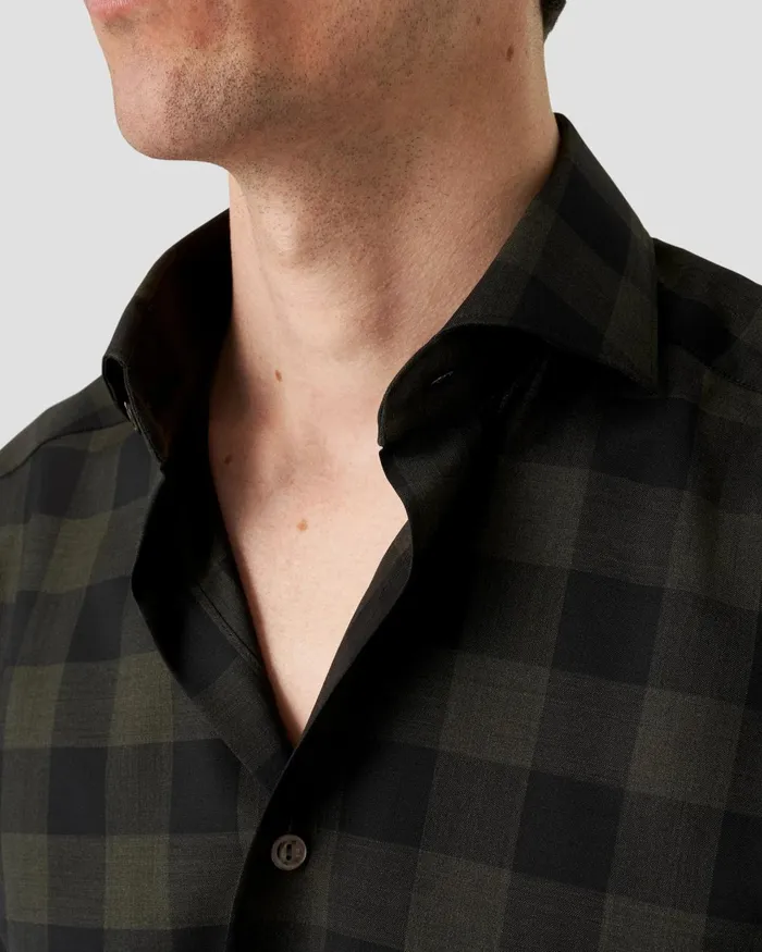 Men Bold Check Merino Wool Shirt Green Eton Dress Shirts Men Bold Check Merino Wool Shirt Green Eton Dress Shirts