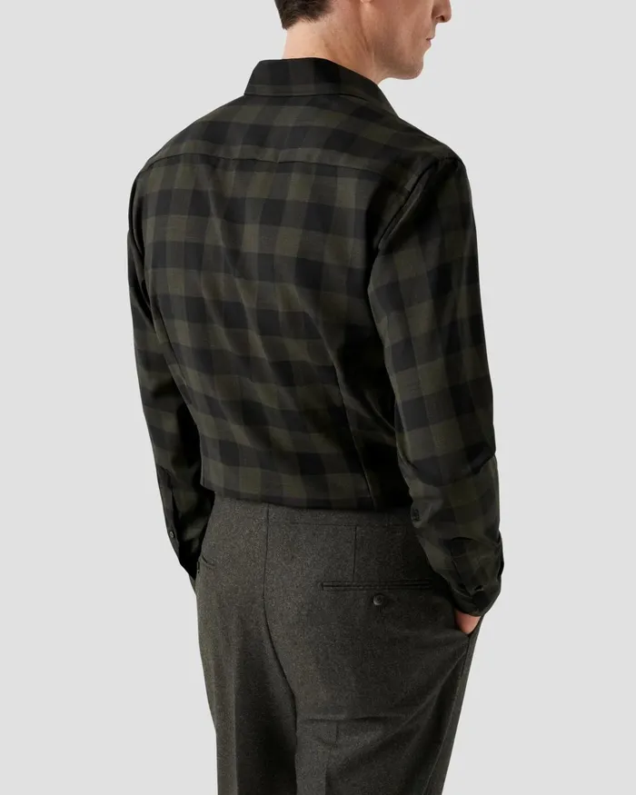 Men Bold Check Merino Wool Shirt Green Eton Dress Shirts Men Bold Check Merino Wool Shirt Green Eton Dress Shirts