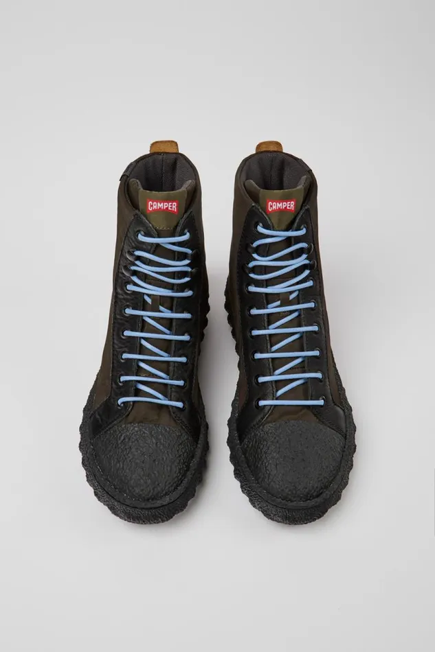 Men Camper Ankle Boots Ground Green Textile And Leather Ankle Boots Men Camper Ankle Boots Ground Green Textile And Leather Ankle Boots