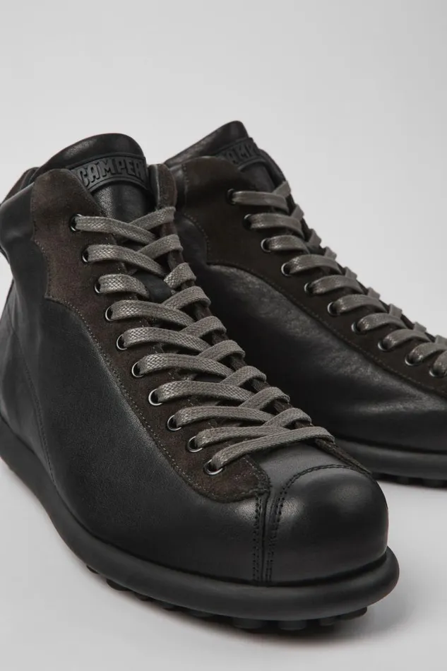 Men Camper Ankle Boots Pelotas Black Vegetable Tanned Leather Shoes