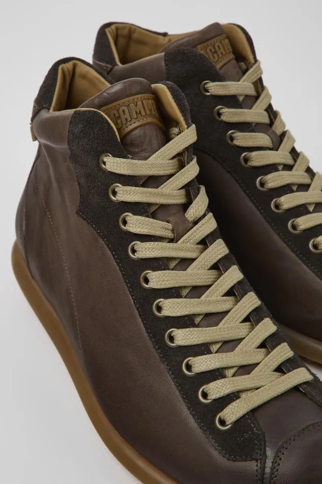 Men Camper Ankle Boots Pelotas Dark Brown Vegetable Tanned Leather Shoes