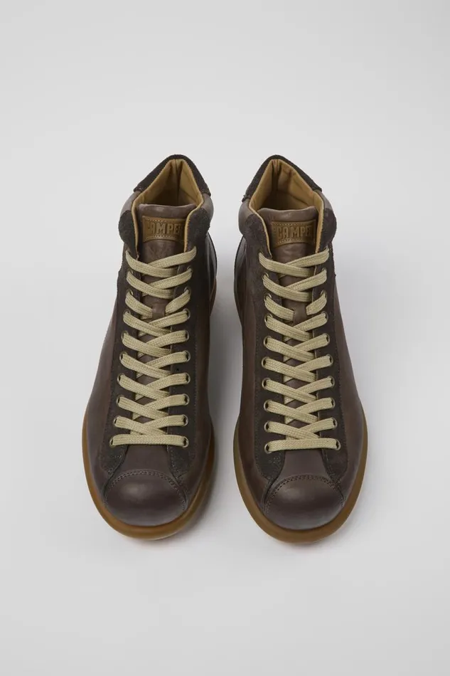 Men Camper Ankle Boots Pelotas Dark Brown Vegetable Tanned Leather Shoes Men Camper Ankle Boots Pelotas Dark Brown Vegetable Tanned Leather Shoes