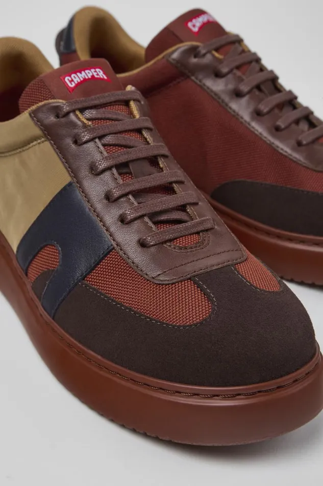 Men Camper Sneakers Runner K21 Brown Textile And Nubuck Sneakers