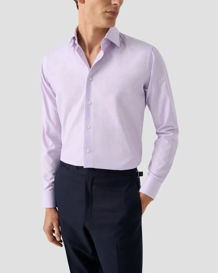 Men Check Signature Twill Shirt Purple Eton Dress Shirts