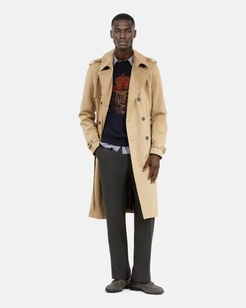 Men Coats and Jackets The Kooples Long Beige Trench Coat Beige
