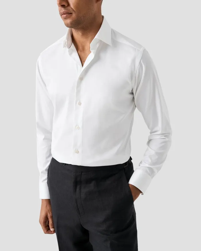 Men Cotton TENCEL Lyocell Shirt White Eton Dress Shirts