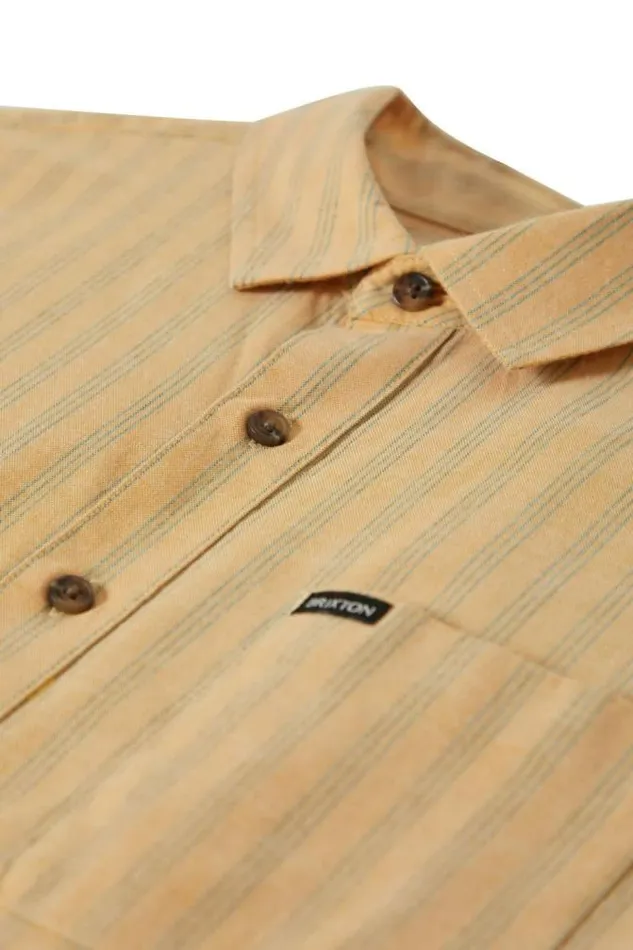 Men CRU Oxford Stripe SS Shirt Curryivy Green Stripe Brixton Button Ups