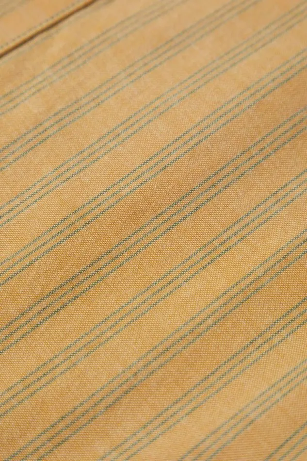 Men CRU Oxford Stripe SS Shirt Curryivy Green Stripe Brixton Button Ups