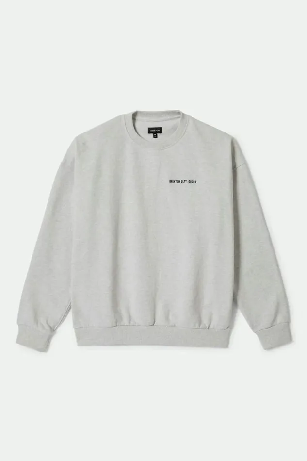 Men Embroidered Heavyweight Oversized Crew Heather Grey Ash Brixton Sweatshirts and Hoodies
