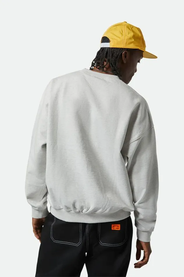 Men Embroidered Heavyweight Oversized Crew Heather Grey Ash Brixton Sweatshirts and Hoodies