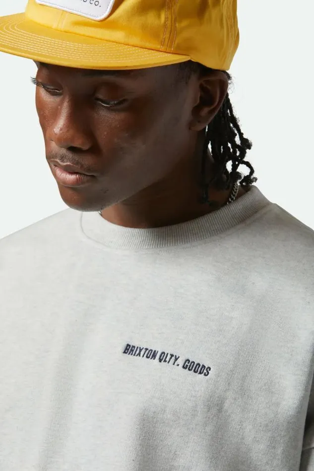 Men Embroidered Heavyweight Oversized Crew Heather Grey Ash Brixton Sweatshirts and Hoodies