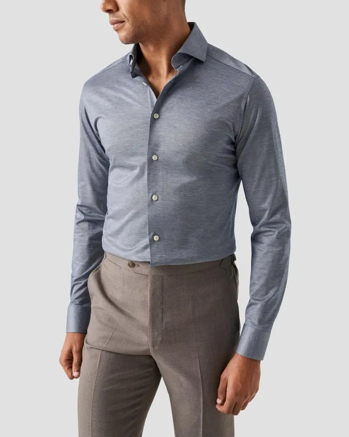 Men Filo Di Scozia Shirt Blue Eton Dress Shirts