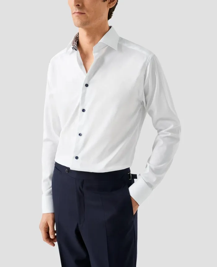 Men Floral Effect Signature Twill Shirt White Eton Dress Shirts
