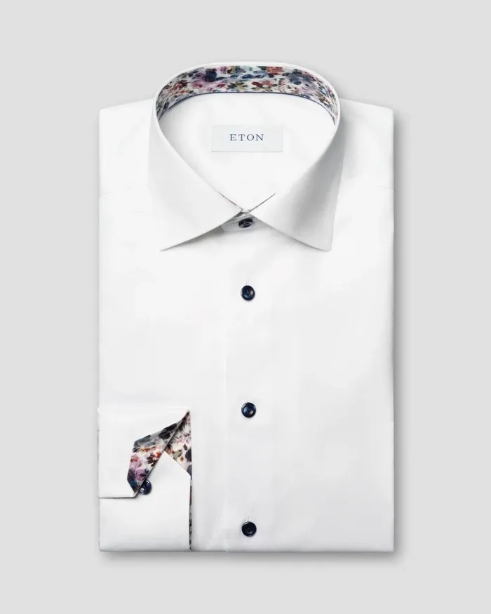 Men Floral Effect Signature Twill Shirt White Eton Dress Shirts Men Floral Effect Signature Twill Shirt White Eton Dress Shirts