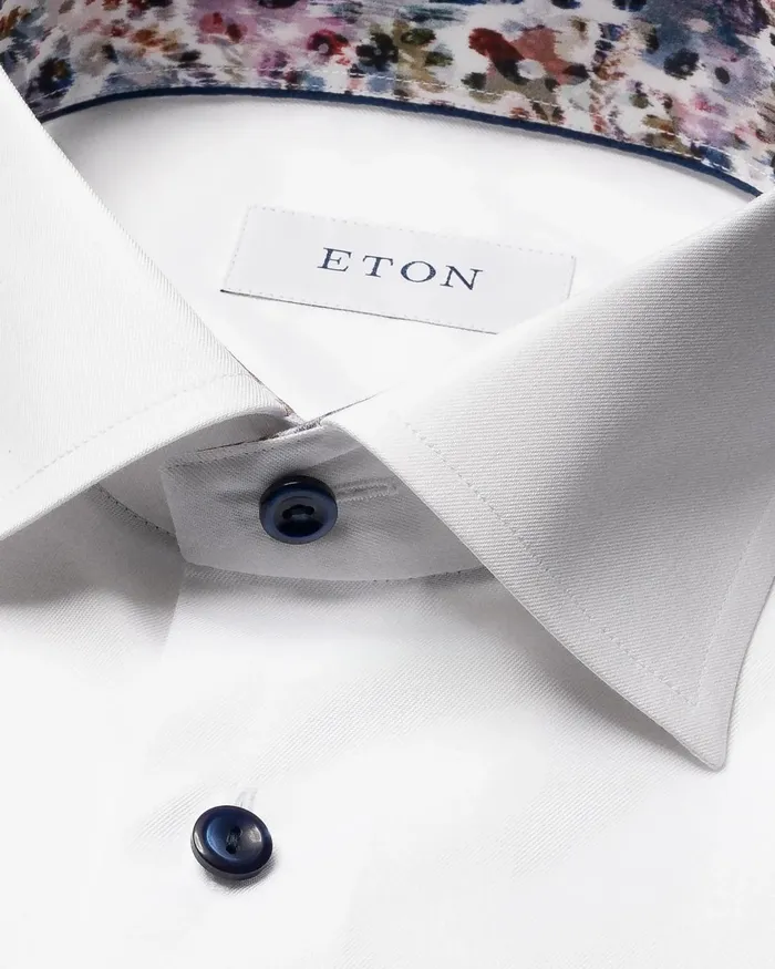 Men Floral Effect Signature Twill Shirt White Eton Dress Shirts Men Floral Effect Signature Twill Shirt White Eton Dress Shirts