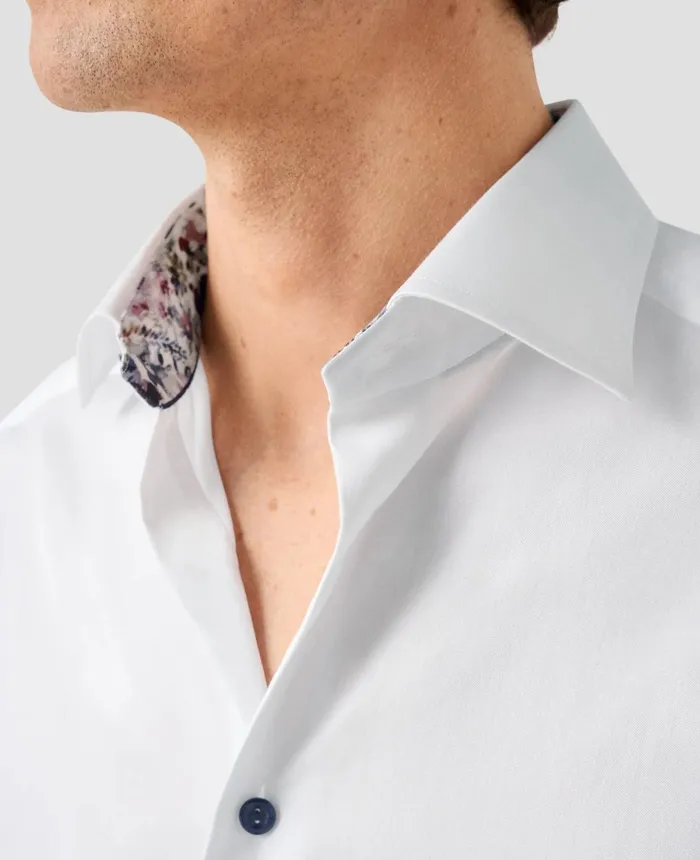 Men Floral Effect Signature Twill Shirt White Eton Dress Shirts Men Floral Effect Signature Twill Shirt White Eton Dress Shirts