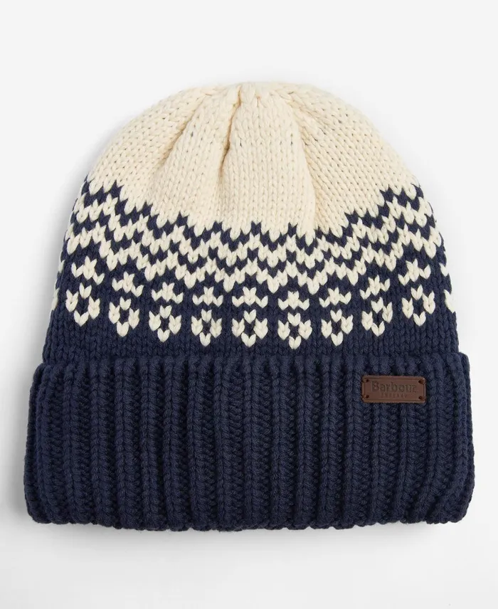 Men Hats Barbour Fontwell Fair Isle Beanie Navyecru