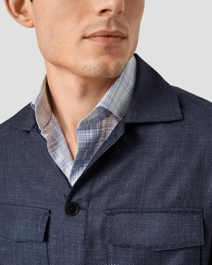 Men Herringbone Wool Linen Overshirt Blue Eton Overshirts Men Herringbone Wool Linen Overshirt Blue Eton Overshirts