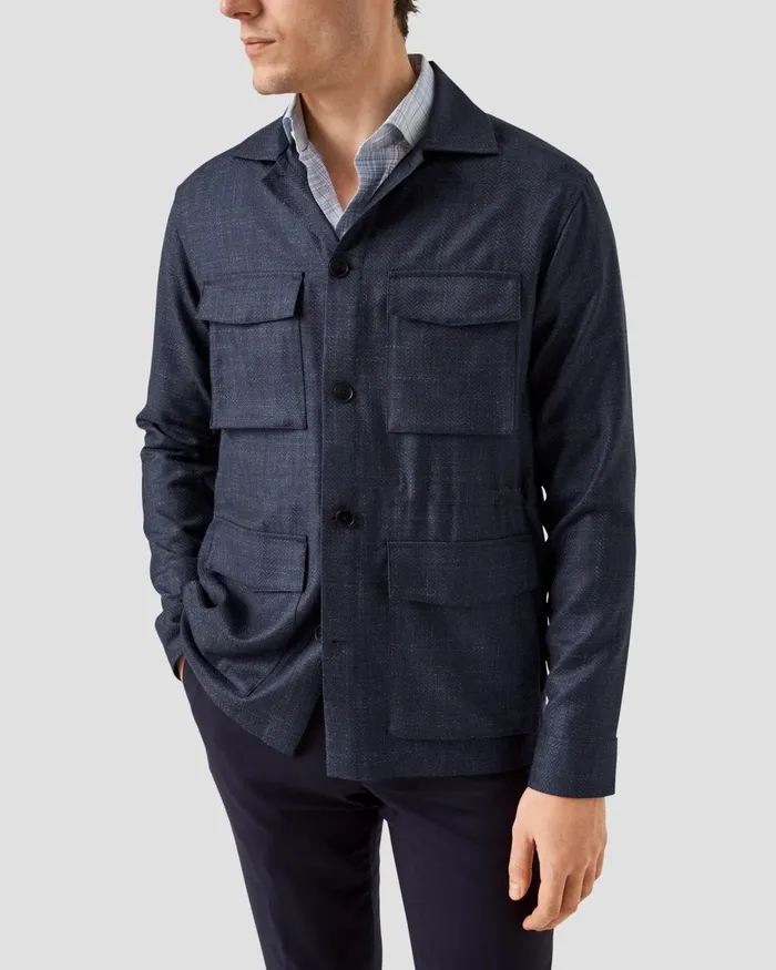 Men Herringbone Wool Linen Overshirt Blue Eton Overshirts Men Herringbone Wool Linen Overshirt Blue Eton Overshirts