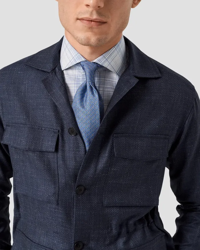 Men Herringbone Wool Linen Overshirt Blue Eton Overshirts Men Herringbone Wool Linen Overshirt Blue Eton Overshirts