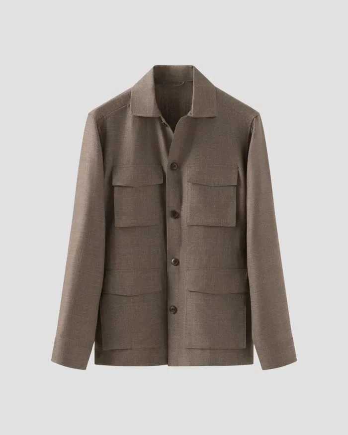 Men Herringbone Wool Linen Overshirt Brown Eton Overshirts Men Herringbone Wool Linen Overshirt Brown Eton Overshirts