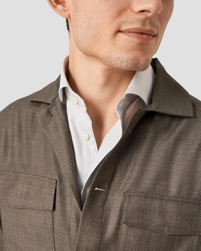 Men Herringbone Wool Linen Overshirt Brown Eton Overshirts Men Herringbone Wool Linen Overshirt Brown Eton Overshirts