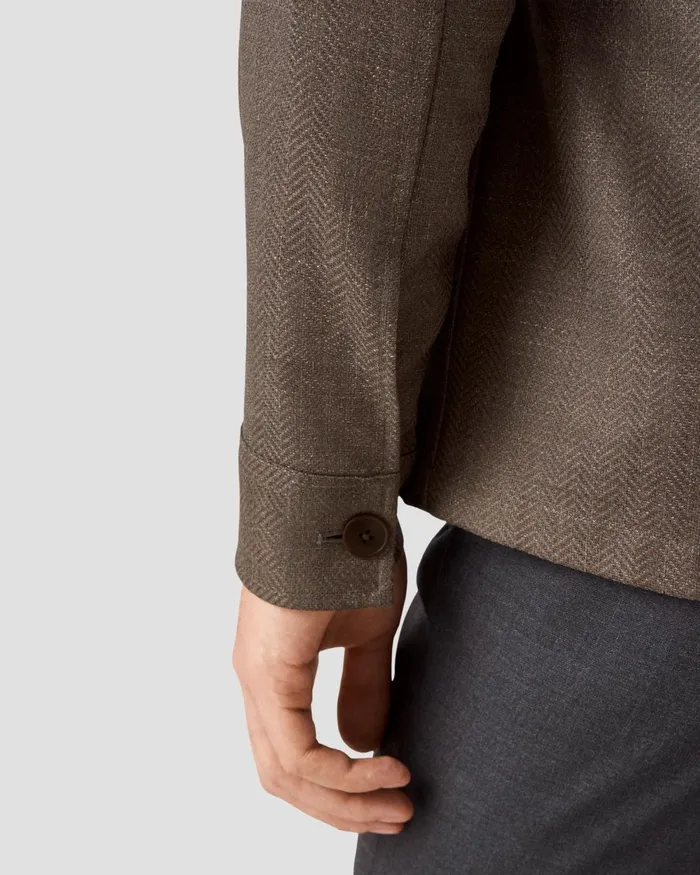 Men Herringbone Wool Linen Overshirt Brown Eton Overshirts Men Herringbone Wool Linen Overshirt Brown Eton Overshirts
