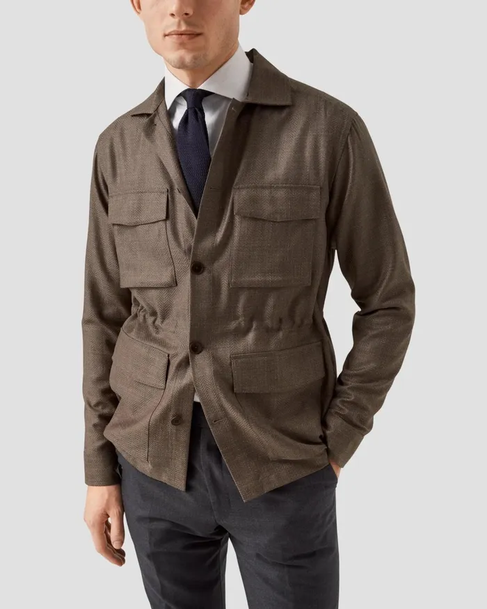 Men Herringbone Wool Linen Overshirt Brown Eton Overshirts Men Herringbone Wool Linen Overshirt Brown Eton Overshirts