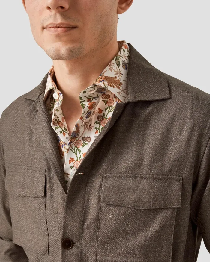 Men Herringbone Wool Linen Overshirt Brown Eton Overshirts Men Herringbone Wool Linen Overshirt Brown Eton Overshirts