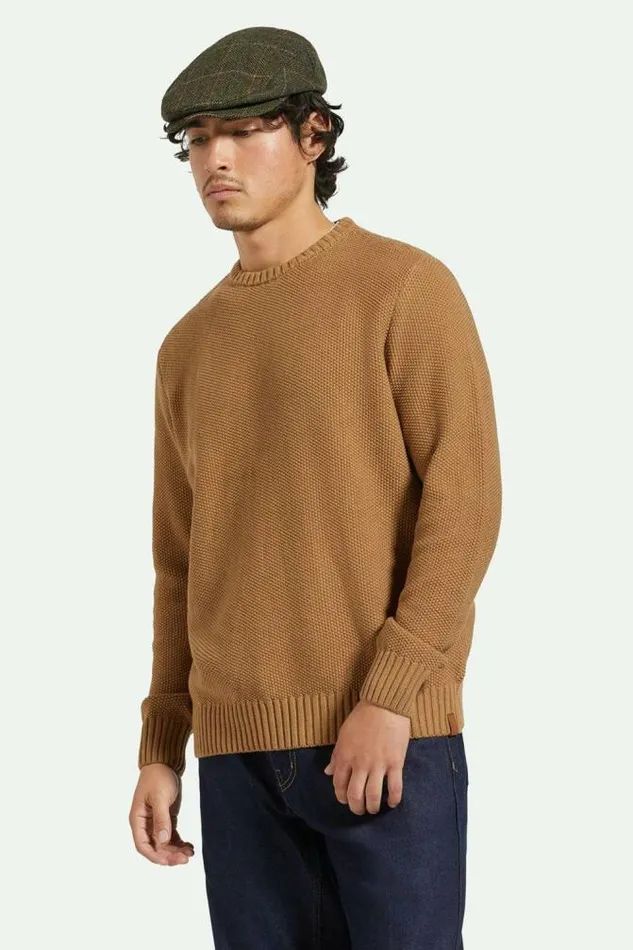 Men Jacques Waffle Knit Sweater Tiger039s Eye Brixton Sweatshirts and Hoodies