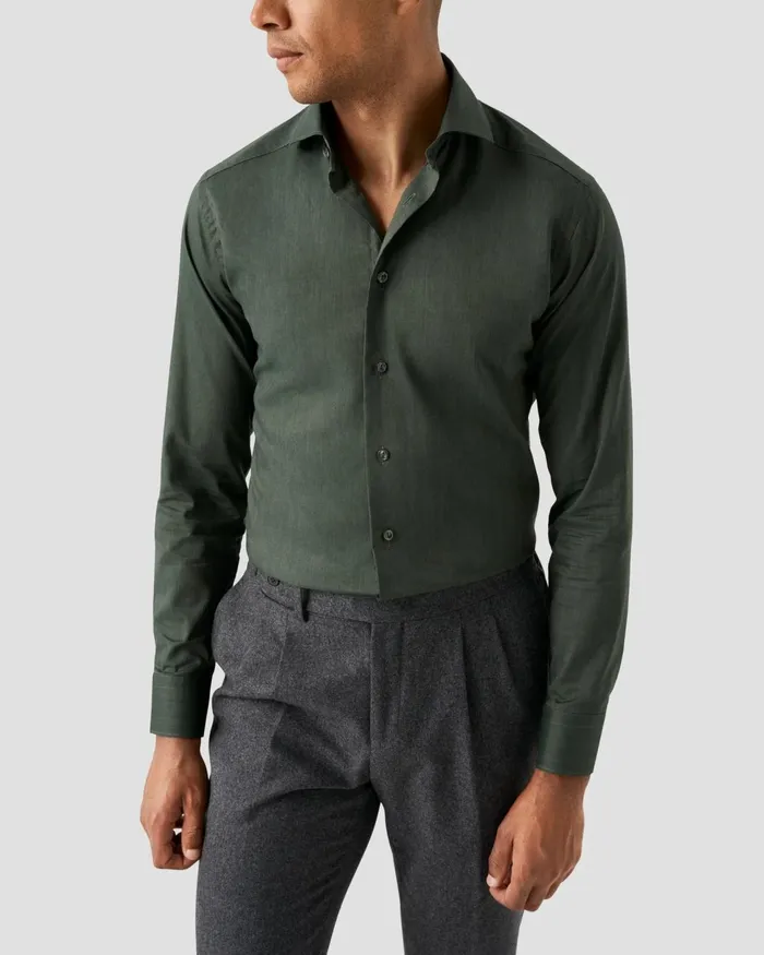 Men Lightweight Twill Shirt Green Eton Dress Shirts
