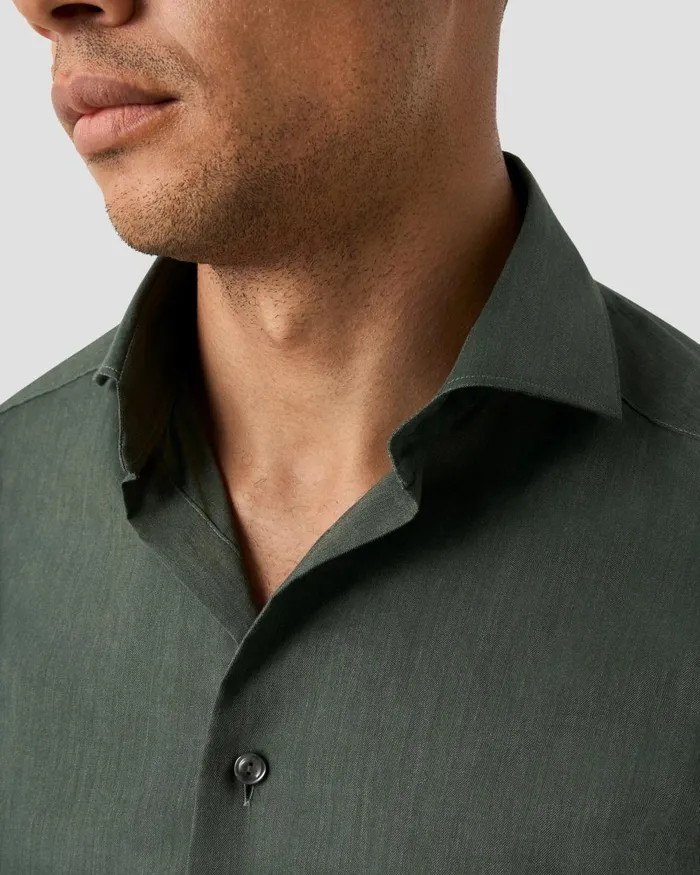 Men Lightweight Twill Shirt Green Eton Dress Shirts Men Lightweight Twill Shirt Green Eton Dress Shirts
