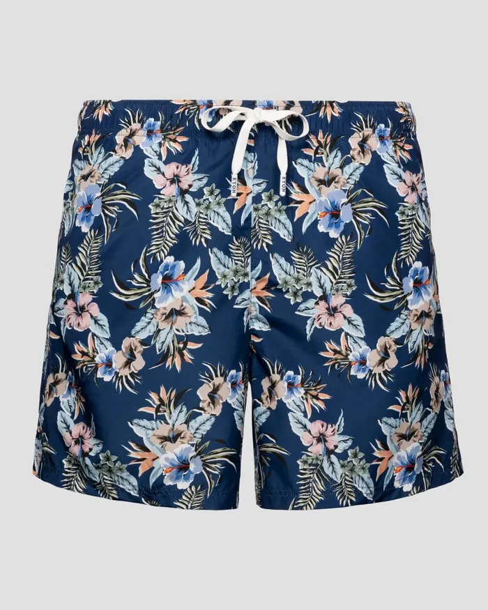 Men Navy Floral Print Swim Shorts Blue Eton Shorts and Swim Shorts
