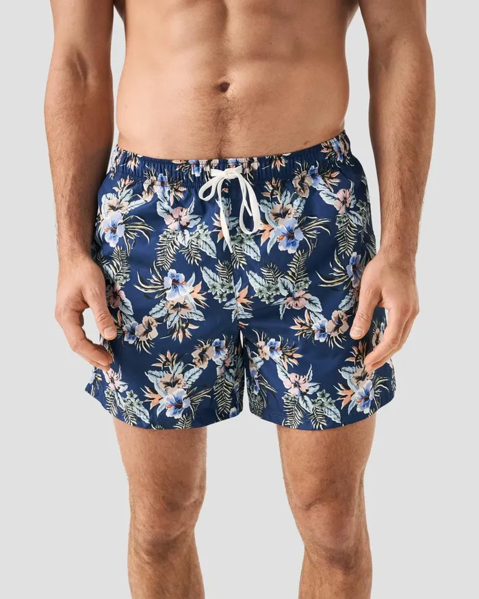 Men Navy Floral Print Swim Shorts Blue Eton Shorts and Swim Shorts Men Navy Floral Print Swim Shorts Blue Eton Shorts and Swim Shorts