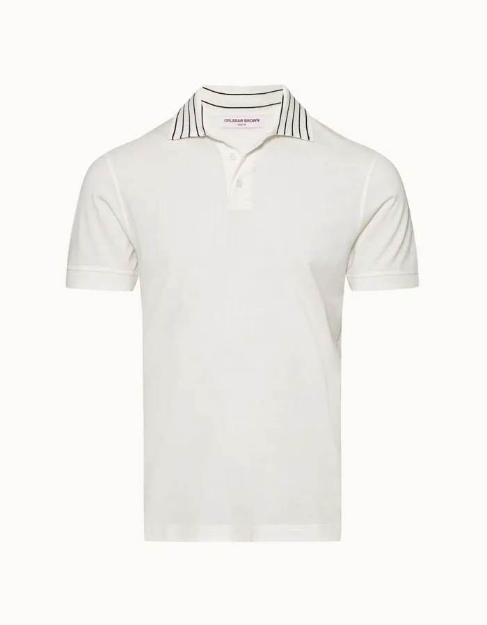 Men Orlebar Brown Polo Shirts Dominic Stripe Sea Mist