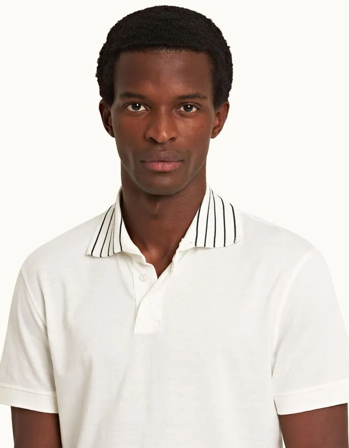 Men Orlebar Brown Polo Shirts Dominic Stripe Sea Mist