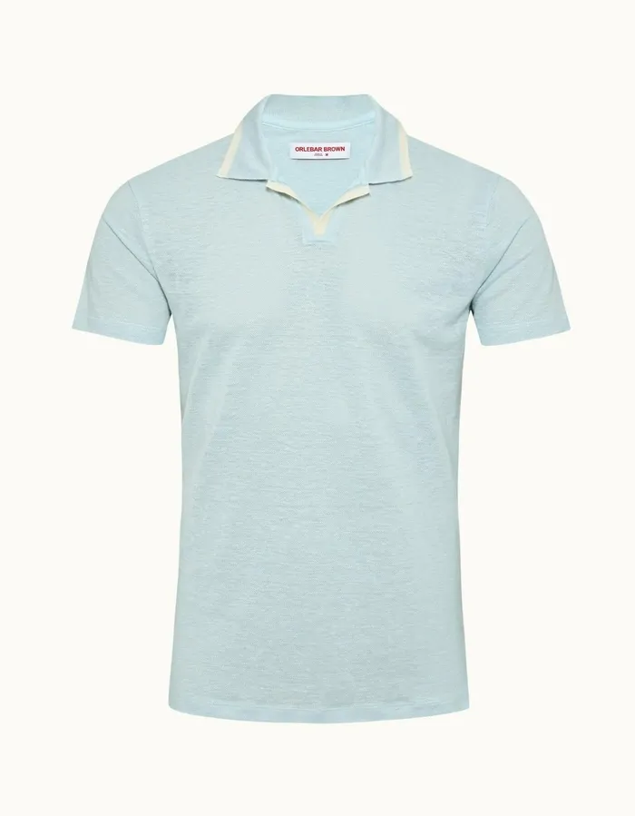 Men Orlebar Brown Polo Shirts Felix Linen Powdered Sky