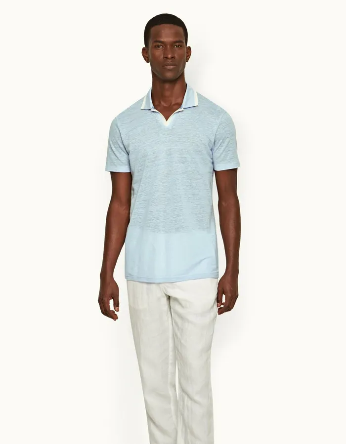 Men Orlebar Brown Polo Shirts Felix Linen Powdered Sky